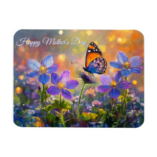 Magnet Flexible Petit papillon sur fleurs sauvages Fête des Mères