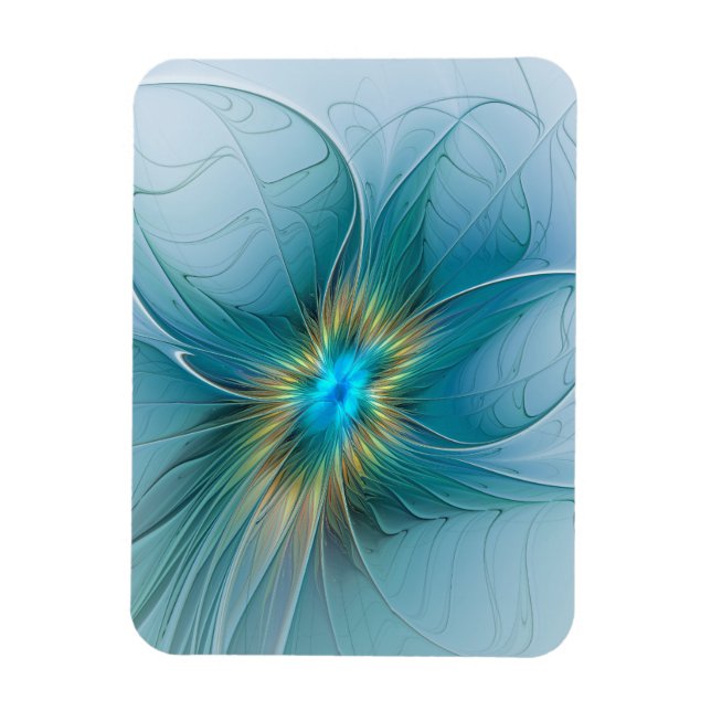 Magnet Flexible Petite Beauté Moderne Fleur d'Art Fractal Bleu Or (Vertical)