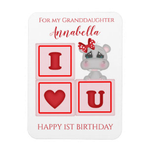 Magnet Flexible Petite-fille adorable premier anniversaire Hippopo