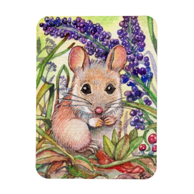Magnet Flexible Petite souris et fleurs violettes (Vertical)
