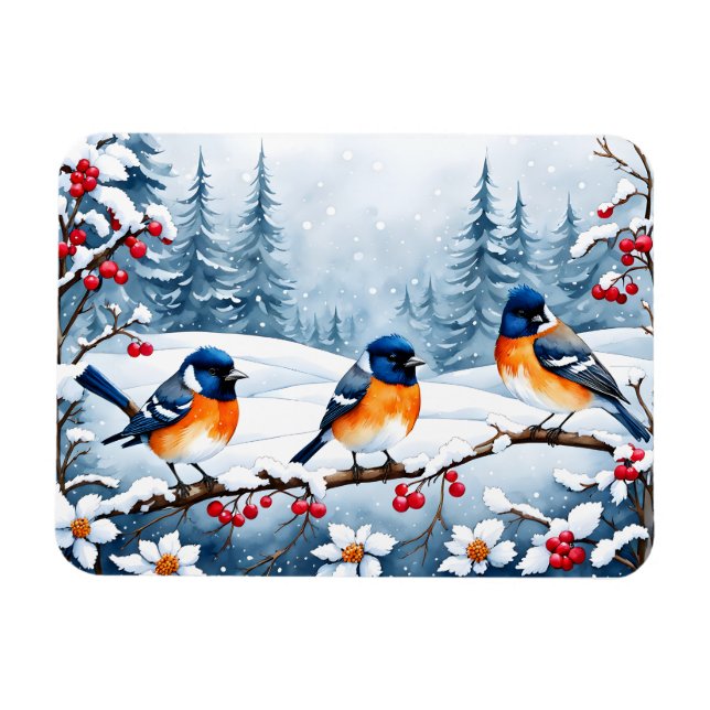Magnet Flexible Petits Songbirds dans un paysage enneigé Noël (Horizontal)