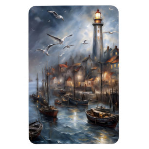 Magnet Flexible Phare côtier au crépuscule Art nautique