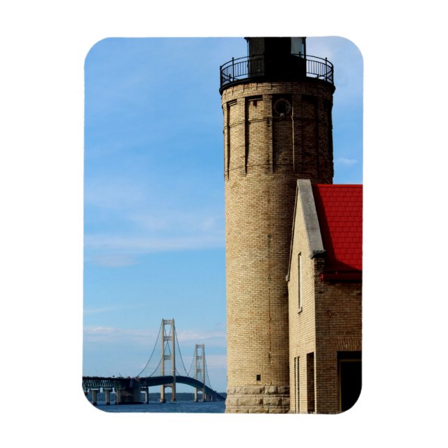 Magnet Flexible Phare de la pointe Old Mackinac et pont Mackinac (Vertical)