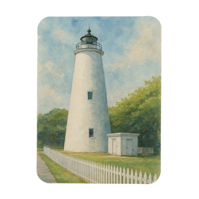 Magnet Flexible Phare d'Ocracoke à l'aquarelle (Vertical)