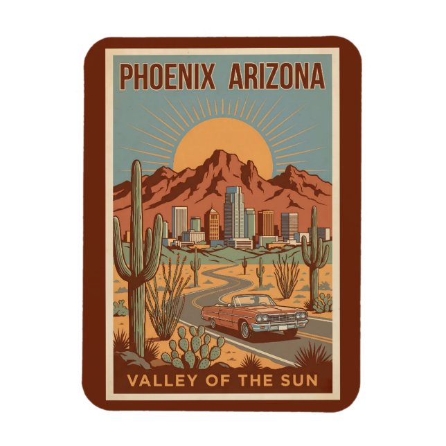Magnet Flexible Phoenix Arizona Sun Illustration Travel Art Retro (Vertical)