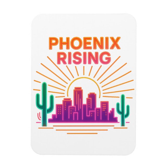 Magnet Flexible Phoenix Rising Ville Néon – Synthwave Rétro Désert (Vertical)