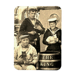 Magnet Flexible Photo Ancien Vintage 3 Marins Tenant des Chats
