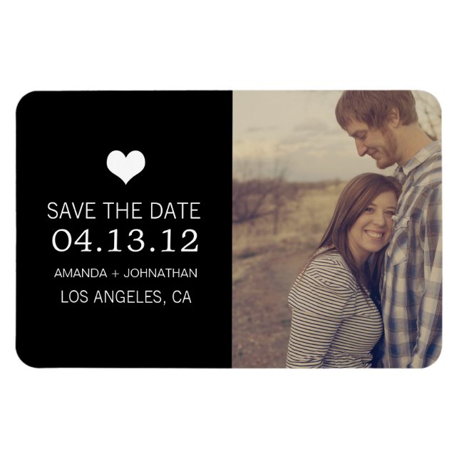 Magnet Flexible Photo Black Heart Enregistrer L'Aimant Date (Horizontal)