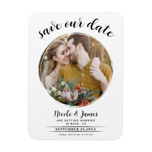 Magnet Flexible Photo blanche moderne ronde Enregistrer la date