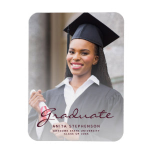 Magnet Flexible Photo Burgundy Script Graduation Faire-part