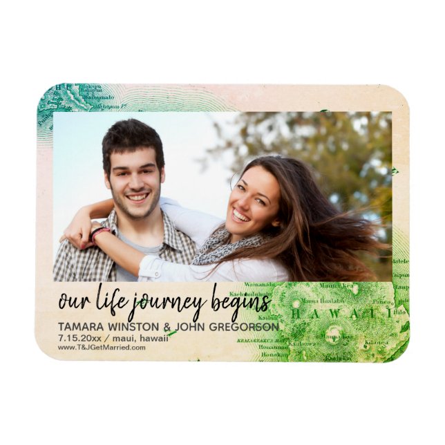 Magnet Flexible Photo Carte de Hawaii Destination Wedding Date de  (Horizontal)