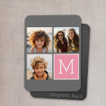 Magnet Flexible Photo Collage Instagram tendance Monogramme person<br><div class="desc">Moderne Pastel Rose et Grey - Utilisez 3 photos carrés pour créer un cadeau unique et personnel. Ou vous pouvez garder le chiot hipster et faire un gardien branché. Si vous avez besoin d'ajuster les images,  cliquez sur l'outil personnaliser pour apporter des modifications.</div>