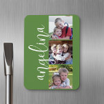 Magnet Flexible Photo Collage Instagram tendance Monogramme person<br><div class="desc">Utilisez 3 photos carrés pour créer un cadeau unique et personnel. Ou vous pouvez garder le chiot hipster et faire un gardien branché. Si vous avez besoin d'ajuster les images,  cliquez sur l'outil personnaliser pour apporter des modifications.</div>