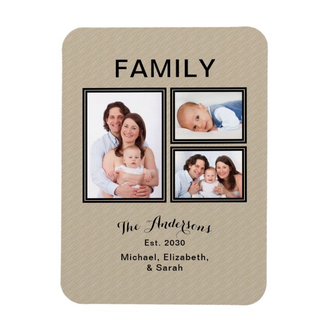 Magnet Flexible Photo Collage Nom de famille Sable moderne Beige (Vertical)