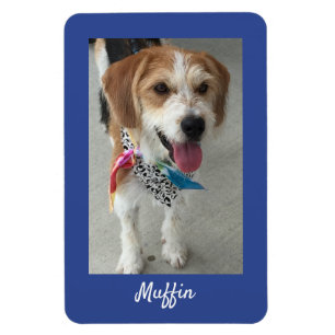 Magnet Flexible Photo d'animal ou photo d'enfant & nom, bleu foncé