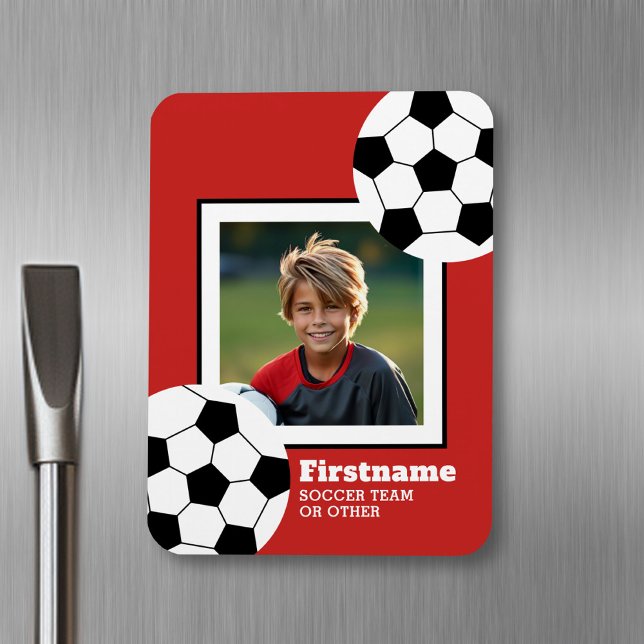 Magnet Flexible Photo de balle de football Ajouter votre nom - Peu (Personalized fridge magnet - sports photo)
