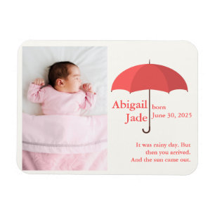 Magnet Flexible Photo de bébé avec nom et date sous un parapluie r