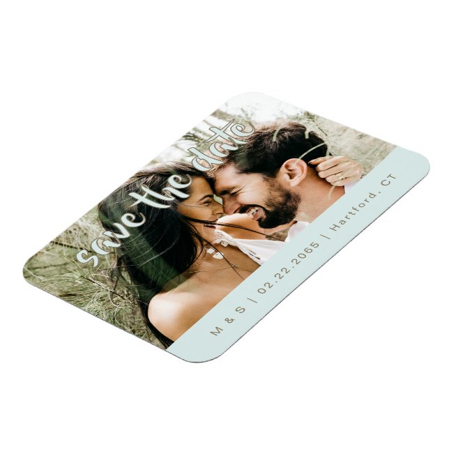 Magnet Flexible Photo de couple Turquoise Save the Date (Côté Gauche)