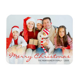 Magnet Flexible Photo de famille de Noël Monogramme rouge Minimali