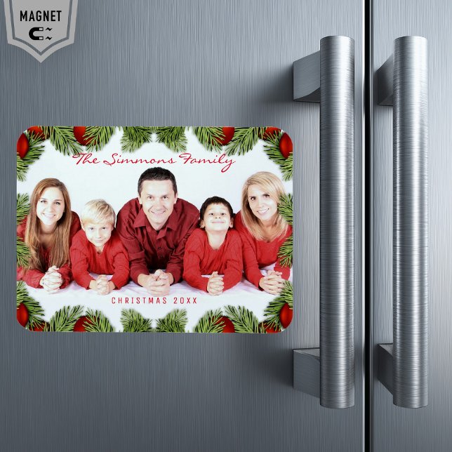 Magnet Flexible Photo de famille de Noël rouge personnalisée et no (Créateur téléchargé)