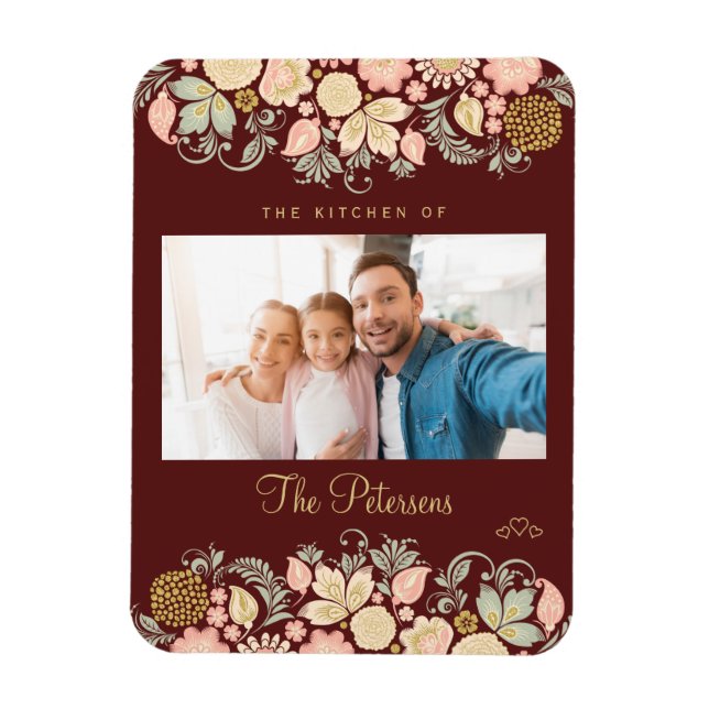 Magnet Flexible Photo de famille personnalisée et texte bordeaux (Vertical)