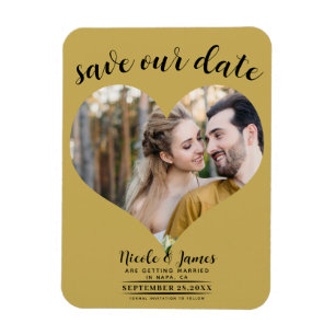 Magnet Flexible Photo de mariage à cœur doré Enregistrez la date