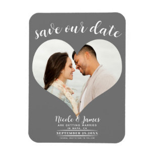 Magnet Flexible Photo de mariage à cœur gris foncé, Save the Date