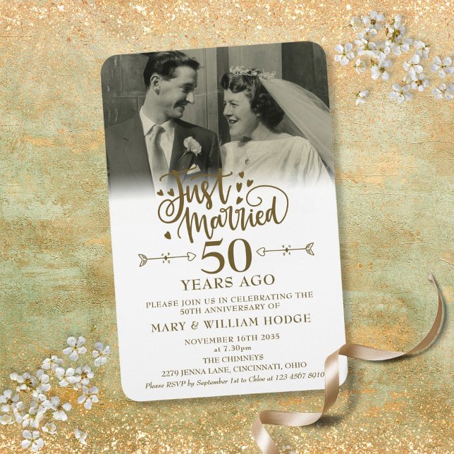 Magnet Flexible Photo de mariage avec 50 ans d'anniversaire de mar (Just Married Photo 50th Wedding Anniversary Magnet)