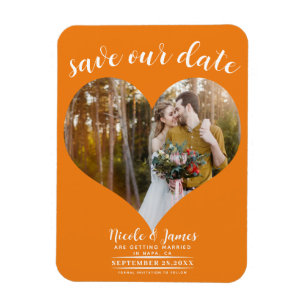 Magnet Flexible Photo de mariage cœur orange, save the date