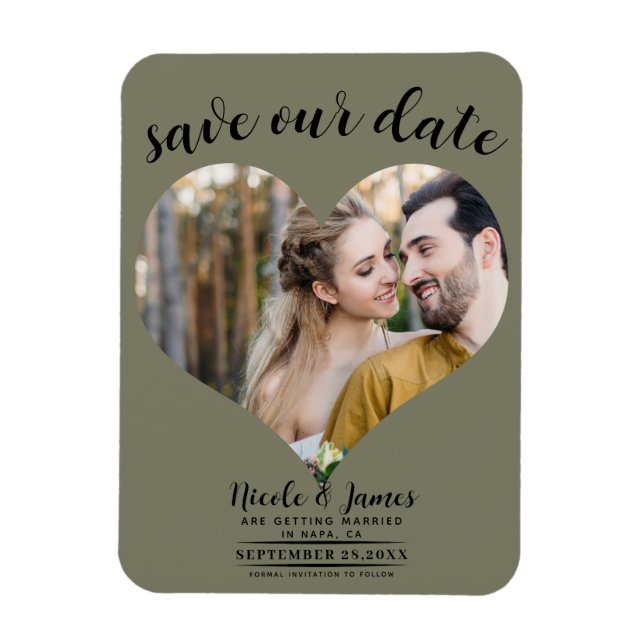Magnet Flexible Photo de mariage coeur vert olive Enregistrez la d (Vertical)