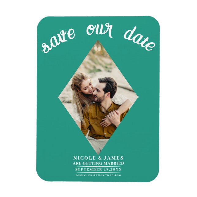 Magnet Flexible Photo de mariage diamant sarcelle Enregistrer la d (Vertical)