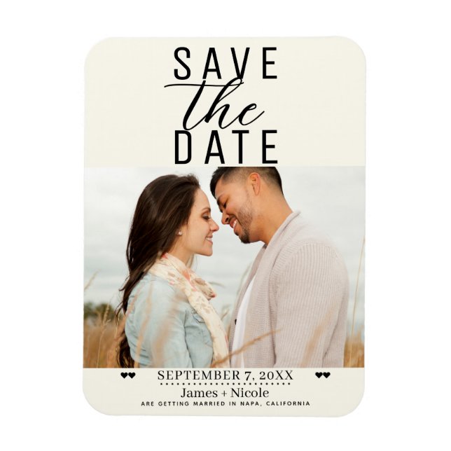Magnet Flexible Photo de mariage moderne de save the date blanc ca (Vertical)