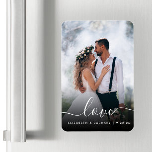 Magnet Flexible Photo de mariage personnalisée Love Script blanc