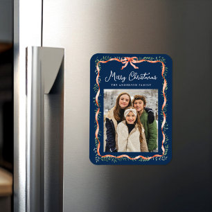 Magnet Flexible Photo de Noël élégant ruban rouge verdure marine