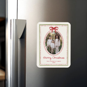 Magnet Flexible Photo de Noël vintage avec ruban rouge sur fond cr