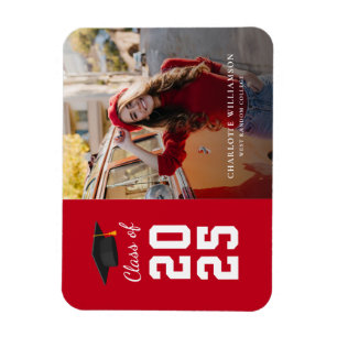 Magnet Flexible Photo de remise de diplôme moderne 2026 Rouge Blan