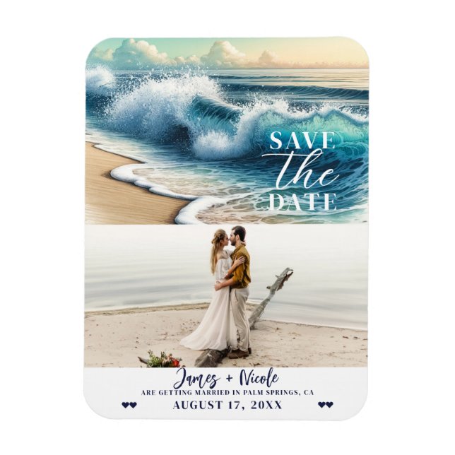 Magnet Flexible Photo de sauvegarde de date de mariage de vagues o (Vertical)