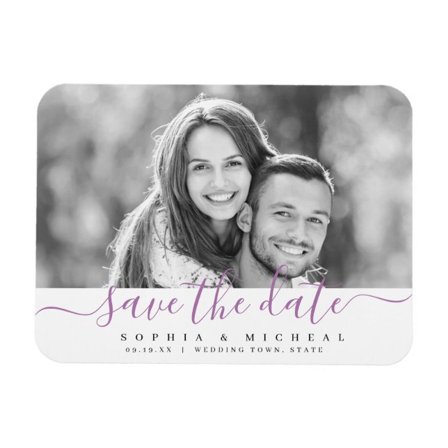 Magnet Flexible Photo de script simple moderne violet enregistrer  (Horizontal)