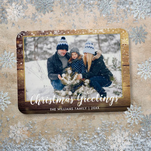 Magnet Flexible Photo de vœux de Noël Bois rustique Campagne