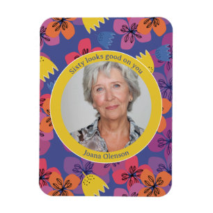 Magnet Flexible photo élégant bleu floral coloré 60e anniversaire