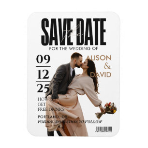 Magnet Flexible Photo en noir et blanc Enregistrer le Mariage Date