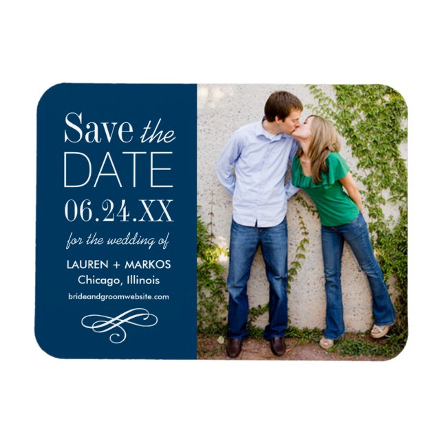 Magnet Flexible Photo Mariage bleu de la Marine moderne Enregistre (Horizontal)