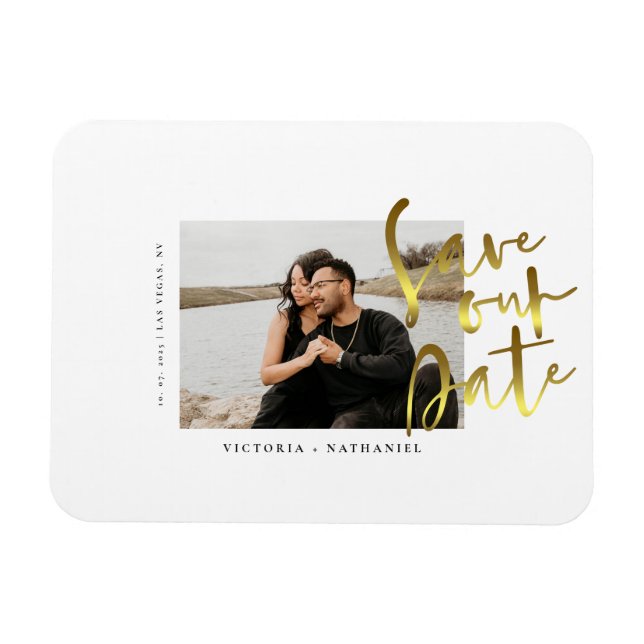 Magnet Flexible Photo Mariage Or Moderne Enregistrer l'aimant Date (Horizontal)