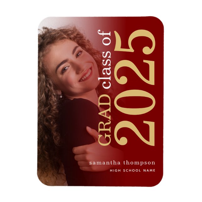 Magnet Flexible Photo Maroon Gold 2025 Faire-part de graduation (Vertical)