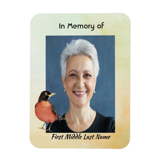 Magnet Flexible Photo Memorial Watercolor Robin Garden Bird (Vertical)