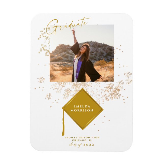 Magnet Flexible Photo moderne Gold Graduation Party Faire-part Ma (Vertical)
