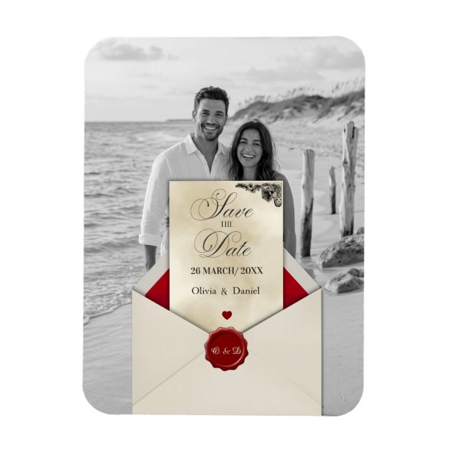Magnet Flexible Photo noir et blanc Monogramme Ivory Faire-part de (Vertical)