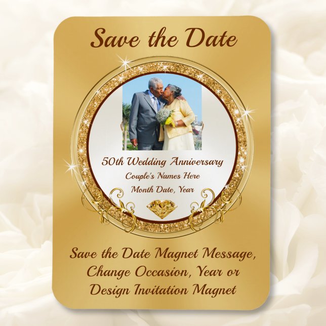 Magnet Flexible Photo personnalisée, 50e anniversaire Enregistrer  (Golden wedding anniversary ideas. 50th anniversary save the date magnets. Save the Date with Picture)