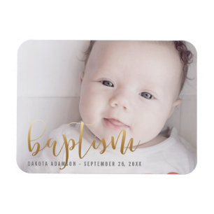 Magnet Flexible Photo personnalisée   Baptême Gold Calligraphie