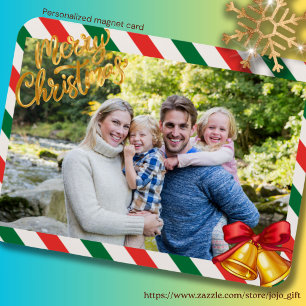 Magnet Flexible Photo personnalisée Famille Noël rayé rouge vert
